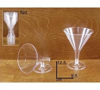 BICCHIERI COCKTAIL PLASTICA 6PZ TRASPARENTE/ROSSO 200ML. BICCHIERE MARTINI