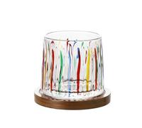 Bicchieri colorati dipinti a mano colorati bicchieri da acqua con sottobicchiere in legno, bicchiere da whisky per rum, bourbon, scotch, whisky regali per amici