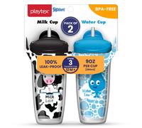 Bicchieri con cannuccia per bambini Playtex Baby Sipsters Stage 3, antigoccia e a prova di perdite, isolati - Latte e acqua, 240 ml, confezione d