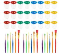 Bicchieri con coperchio per Little Minds, set di 8 bicchieri colorati e 6 pennelli, design senza fuoriuscite, contenitori in plastica facili da pulire per bambini, lezioni d'arte, casa, feste