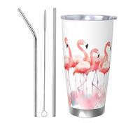 Bicchieri con fenicotteri rosa, 20 oz, in acciaio inossidabile, con cannuccia, set da tre pezzi per adulti, donne e uomini, tazza da caffè da viaggio per ufficio, compleanno, anniversario,