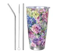 Bicchieri con fiori di rosa acquerellati, 20 oz, in acciaio inossidabile, con cannuccia, set da tre pezzi per adulti, donne e uomini, tazza da caffè da viaggio per ufficio, compleanno, anniversario, m