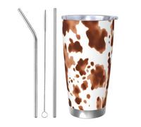 Bicchieri con stampe di mucca marrone, 20 oz, in acciaio inossidabile, con cannuccia, set da tre pezzi per adulti, donne e uomini, tazza da caffè da viaggio per ufficio, compleanno, anniversario, matr