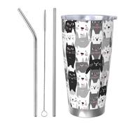 Bicchieri da 20 oz in acciaio inox con cannuccia, motivo: gatto e gattino, set da tre pezzi per adulti, donne e uomini, tazza da caffè da viaggio per ufficio, compleanno, anniversario, matrimonio, fes