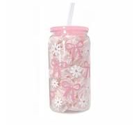 Bicchieri da 500 ml con fiocco rosa, cannucce in plastica con coperchio, tazza per frullati, per feste, baby shower, latte, acqua ghiacciata, succhi di frutta, caffè, bibite, cocktail, bevande fredde