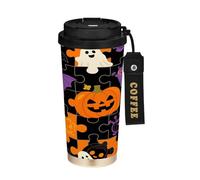 Bicchieri da caffè con coperchio carino nero Halloween puzzle caffè tazza da viaggio per le donne in acciaio inox per caldo e freddo 17 once a prova di perdite