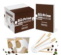 Bicchieri da caffè in carta + pallettines, 2000 bicchieri + 2000 pallettine in legno di betulla, confezionati singolarmente, usa e getta