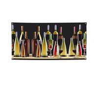 Bicchieri da cocktail e bottiglie di vino stampa striscione per feste, segno di compleanno tema Capodanno festa di Natale decorazioni sfondo.