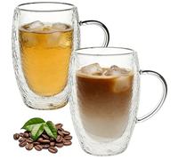 Bicchieri da latte macchiato a doppia parete, 450 ml, in vetro borosilicato con manico, per cappuccino, latte, tè, gelato, tè freddo, Iced Americano, lavabili in lavastoviglie