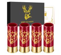 Bicchieri da liquore inclinati a testa di cervo, regalo per cacciatori | Piccoli bicchierini da liquore da 45 ml, in plastica, 4 pezzi, colore rosso, con confezione regalo, per uomini e donne