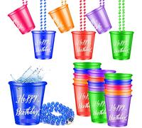 Bicchieri da Shot, 24 Pezzi Collana in Vetro da Compleanno, Happy Birthday Festa Collana in Vetro da Bicchierini con Collane Accessori per Festa di Compleanno, Addio al Nubilato (6 Colori)