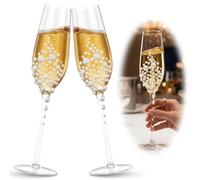 Bicchieri da spumante, 2 bicchieri da champagne con incisione, bicchieri da champagne con cristallo o perla, per matrimoni, fidanzamenti e (stile 1)