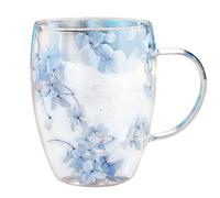 Bicchieri da tè - Clear/Pink, ergonomiche Handle Glass Mugs, Double Layer Heat Insulation Coffee Cup, Dried Flowers Embedded Design, vetro borosilicato, capacità 350 ml | Birthday, New Year, Christmas