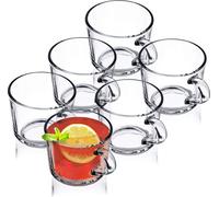 KADAX Tazze da Tè in Vetro Trasparente per Bevande Calde e Fredde, Bicchieri da Caffè con Manico e Base Stabile, Tazzine per Tisane (Set di 6, 270 ml)