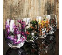 Bicchieri da Vino Ad Albero Quattro Stagioni - Bicchiere da Vino Artistico Dipinto A Mano, Primavera Estate Inverno Autunno Bicchieri Dipinti Colorati Set di Bicchier, Stemless Glass, Set of 4