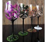 Bicchieri da Vino Ad Albero Quattro Stagioni - Bicchiere da Vino Artistico Dipinto A Mano, Primavera Estate Inverno Autunno Bicchieri Dipinti Colorati Set di Bicchier, Stemmed Glass, Set of 4
