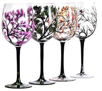 Bicchieri Da Vino Artistici - Bicchieri Da Vino Dipinti A Mano, Bicchieri Dipinti A Mano Con Albero Delle Quattro Stagioni(Four itemsA)