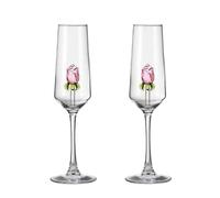 Bicchieri da vino con rosa all'interno, calici da vino rosso, 220 ml, bicchieri da cocktail trasparenti per feste, matrimoni, bar e cene a casa (10oz flute, 2pcs)