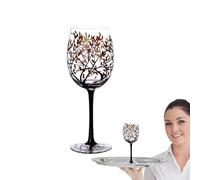 Bicchieri da vino dipinti a mano, design artistico con albero, stoviglie fatte a mano, bicchieri da vino decorativi dipinti a mano, oggetti artistici unici per la casa, decorazione del tavolo da