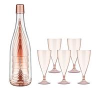 Bicchieri da vino in plastica to go, set da 5 bicchieri da vino portatili, da campeggio, in plastica, riutilizzabili, senza manico, con bottiglia e scolapiatti, per ogni occasione, rosa