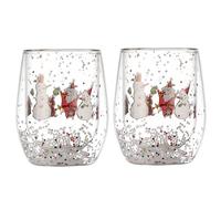 Bicchieri da vino soffiati a mano, in vetro borosilicato, a doppia parete, per vino bianco rosso, decorazione natalizia per le vacanze, 283,5 g, per feste (snowmen A, 2pcs)