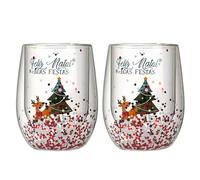 Bicchieri da vino soffiati a mano, in vetro borosilicato, a doppia parete, per vino bianco rosso, decorazione natalizia per le vacanze, 283,5 g, per feste (elk, 2pcs)