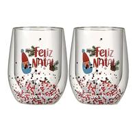Bicchieri da vino soffiati a mano, in vetro borosilicato, a doppia parete, per vino bianco rosso, decorazione natalizia per le vacanze, 283,5 g, per feste (christmas, 2pcs)
