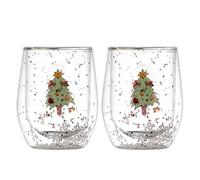 Bicchieri da vino soffiati a mano, in vetro borosilicato, a doppia parete, per vino bianco rosso, decorazione natalizia per le vacanze, 283,5 g, per feste (Christmas Tree B, 2pcs)