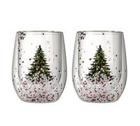 Bicchieri da vino soffiati a mano, in vetro borosilicato, a doppia parete, per vino bianco rosso, decorazione natalizia per le vacanze, 283,5 g, per feste (Christmas Tree, 2pcs)