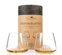Bicchieri da Whisky da 350 ml (confezione da 2) - Bicchieri in cristallo di alta qualità soffiati artigianalmente con le montagne in rilievo, forma tulipano, distillati topografici (Zugspitze &