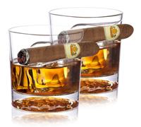 Bicchieri da whisky Chouggo Cigar - Bicchieri da whisky vecchio stile con design unico a forma di sfera di ghiaccio e portasigari, set di 2 regal