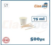 Bicchieri di Carta 75 ml bianchi caffè + palettine legno imbustate 500 pz