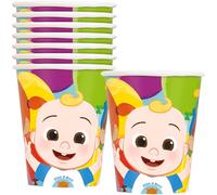Bicchieri di carta Cocomelon multicolore vivaci, 255 ml, confezione da 8, perfetti per feste di compleanno dei bambini