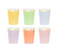 Bicchieri di carta da 220 ml con bordo dorato, set da 6 pezzi, bicchieri usa e getta, in cartone, per matrimonio, Pasqua, compleanno, decorazione da tavolo e accessori per feste, colore oro pastello