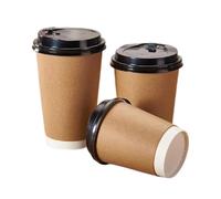 Bicchieri di carta kraft usa e getta con coperchio, 350 ml, marrone con coperchi neri, bicchieri di carta kraft usa e getta con coperchio, 350 ml, marrone con coperchio nero, bevande calde e fredde,