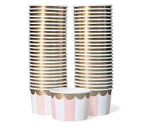 Bicchieri di carta per gelato, 50 pezzi, strisce rosa e bianche, lamina d'oro, 255,1 g