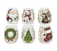 Bicchieri Di Natale Per Bevande, Set Da 6 Pezzi Design 3D Senza Stelo | Design Antiribaltamento Rialzato Bicchieri Decorativi Santa Per Vino Caffè Cocktail Succo Latte