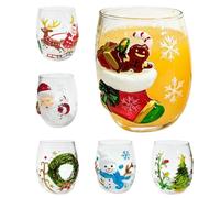 Bicchieri Di Natale Per Bevande, Set Da 6 Pezzi Design 3D Senza Stelo | Design Antiribaltamento Rialzato Bicchieri Decorativi Santa Per Vino Caffè Cocktail Succo Latte