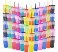 Bicchieri di plastica con coperchi, 60 pezzi, grandi, riutilizzabili, che cambiano colore, per feste, compleanni, tazze da caffè freddo, tazze da viaggio, per bevande fredde (680,4 g) (cambia colore,