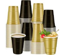 Bicchieri di plastica per feste, 50 bicchieri usa e getta da 473,6 ml, riutilizzabili, in plastica colorata, per Natale, matrimoni, compleanni, cene, pranzi e feste (nero, oro)