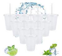 Bicchieri di plastica trasparente con coperchi e cannucce, 10 bicchieri riutilizzabili e senza BPA, bicchieri per bevande fredde, bicchieri personalizzati per caffè, frullati, succhi di frutta