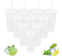 Bicchieri di plastica trasparente con coperchi e cannucce, 10 bicchieri riutilizzabili e senza BPA, bicchieri per bevande fredde, bicchieri personalizzati per caffè, frullati, succhi di frutta
