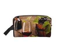 Bicchieri di vino con bottiglia di vino e uva, organizer per cosmetici di grande capacità, borsa da viaggio per il trucco da donna