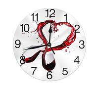 Bicchieri di vino rosso Cuore Splash San Valentino Orologio da parete rotondo Silenzioso Non ticchettio Funzionamento a batteria Facile da leggere per studenti Ufficio Scuola Orologio decorativo per l