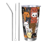 Bicchieri divertenti con gatti e gattini, da 20 once, in acciaio inox, con cannuccia, set da tre pezzi per adulti, donne e uomini, tazza da caffè da viaggio per ufficio, compleanno, anniversario, matr