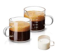 Bicchieri dosatori per espresso, 2 bicchierini da 75 ml in trasparente con bocca, per schiumare il latte, tazze da caffè espresso con manico, per macchina Espress0