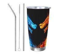 Bicchieri Fiery Dragon da 20 oz in acciaio inox con cannuccia, set da tre pezzi per adulti, donne e uomini, tazza da caffè da viaggio per ufficio, compleanno, anniversario, matrimonio, festa