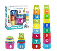 Bicchieri impilabili per bambini, 9 pezzi con lettere e numeri, impilabili, torre impilabili arcobaleno, impilabili a forma di cubo per bambini, giocattolo educativo per bambini a partire dai 6 mesi