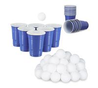 Bicchieri in plastica e palline da beer pong 50 pz. Riutilizzabile 12 cm
