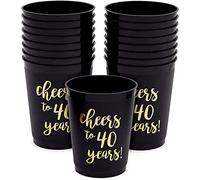 Bicchieri in plastica nera per 40° festa, Cheers to 40 anni (16 oz)
